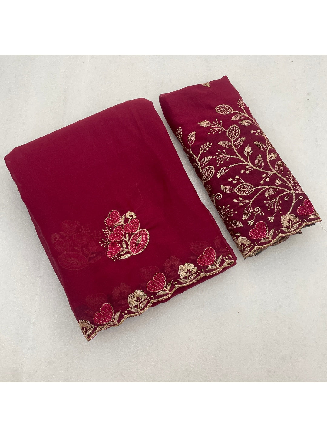 Peachmode Magenta Embroidered Star Georgette Saree - Image 5