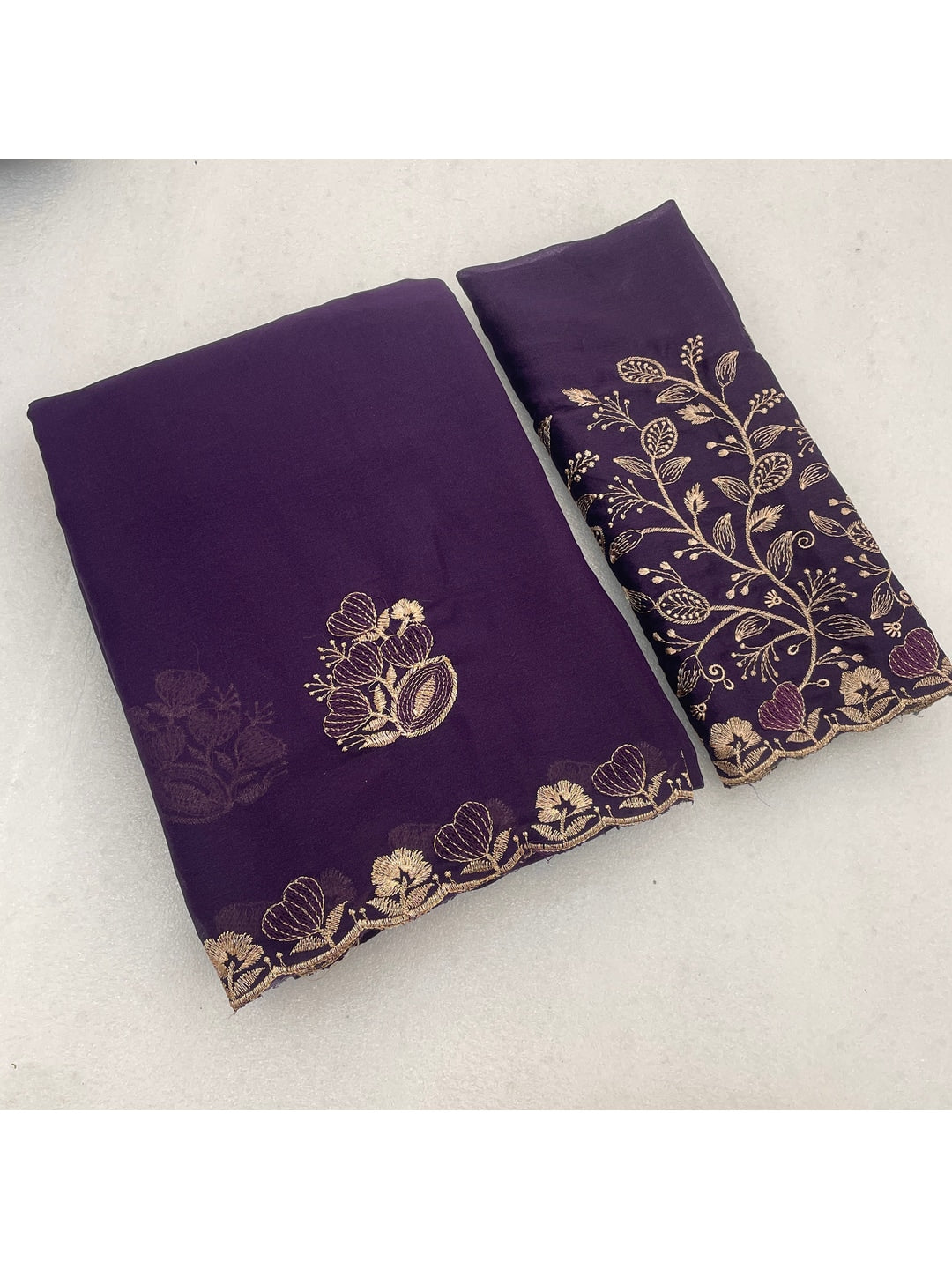Peachmode Purple Embroidered Star Georgette Saree - Image 5