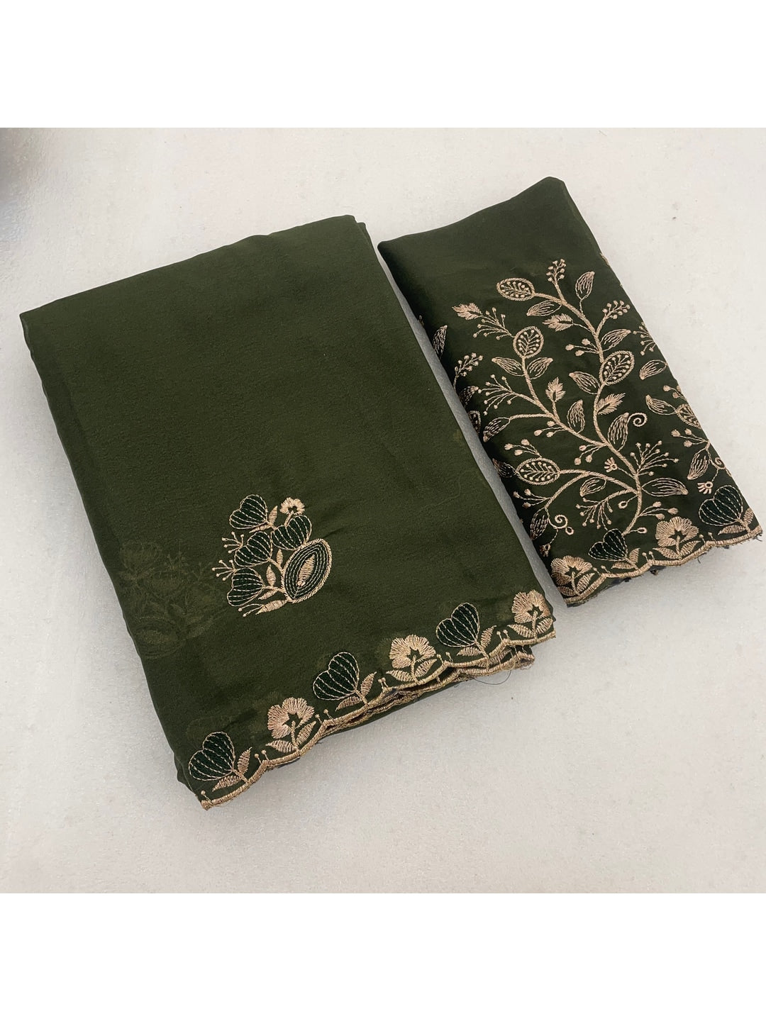 Peachmode Mehndi Embroidered Star Georgette Saree - Image 5