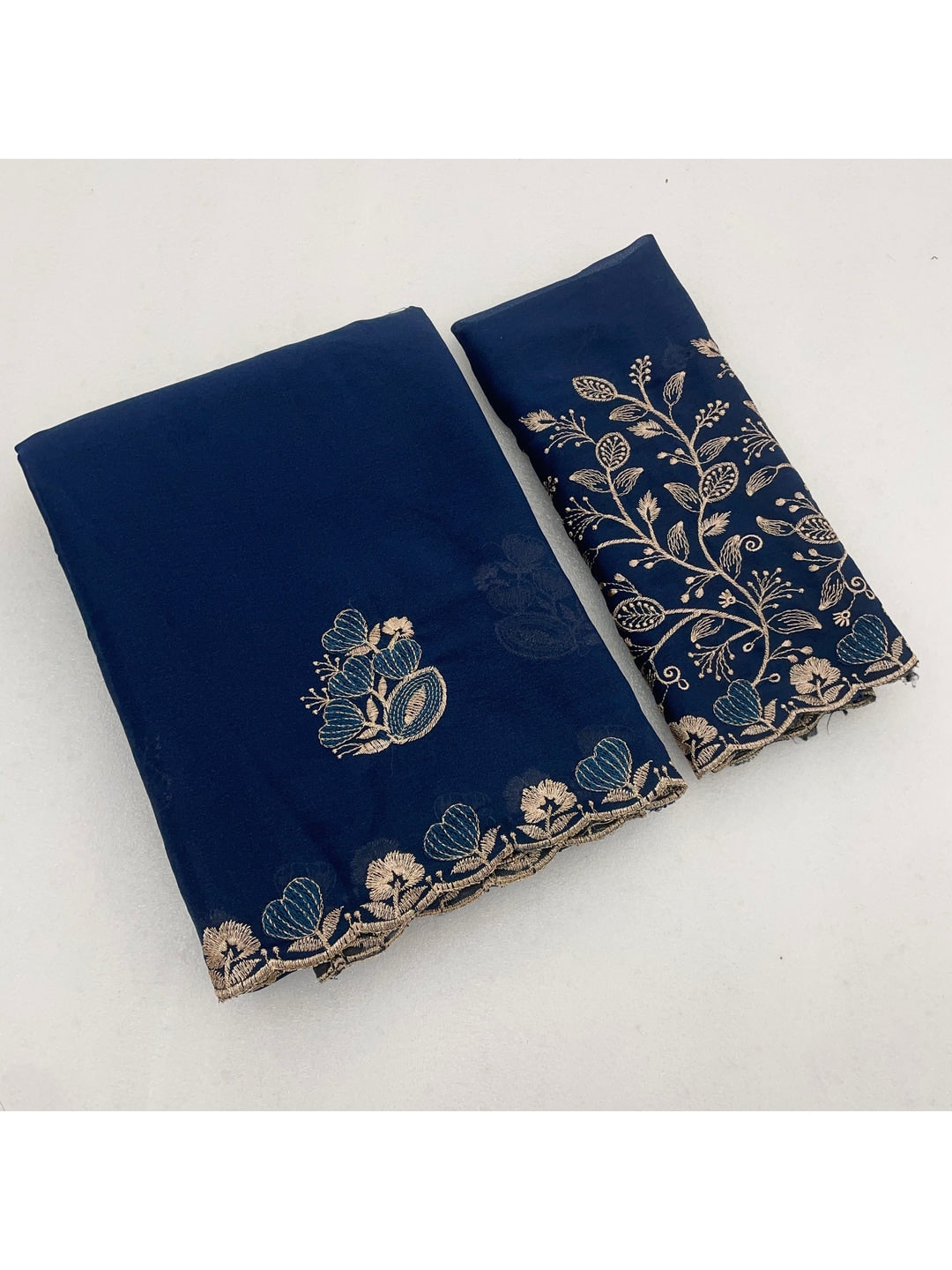 Peachmode NavyBlue Embroidered Star Georgette Saree - Image 5