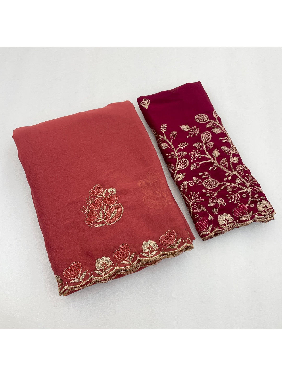 Peachmode Coral Embroidered Star Georgette Saree - Image 5