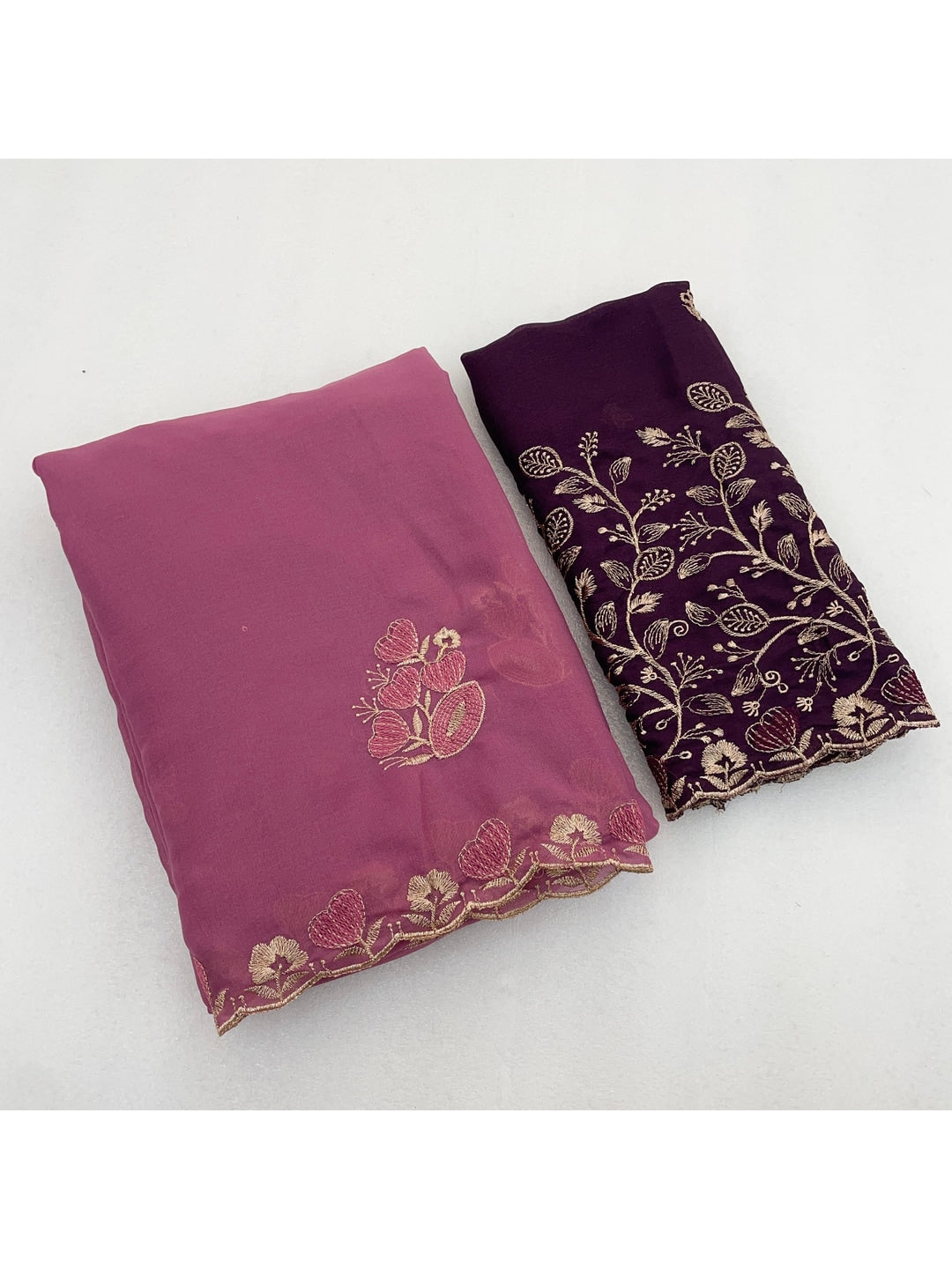 Peachmode Pink Embroidered Star Georgette Saree - Image 5
