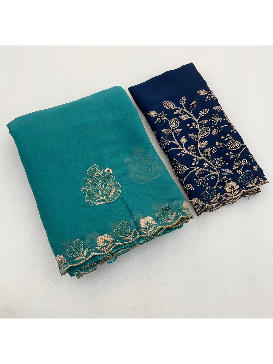 Peachmode Turquoise Embroidered Star Georgette Saree - Image 5
