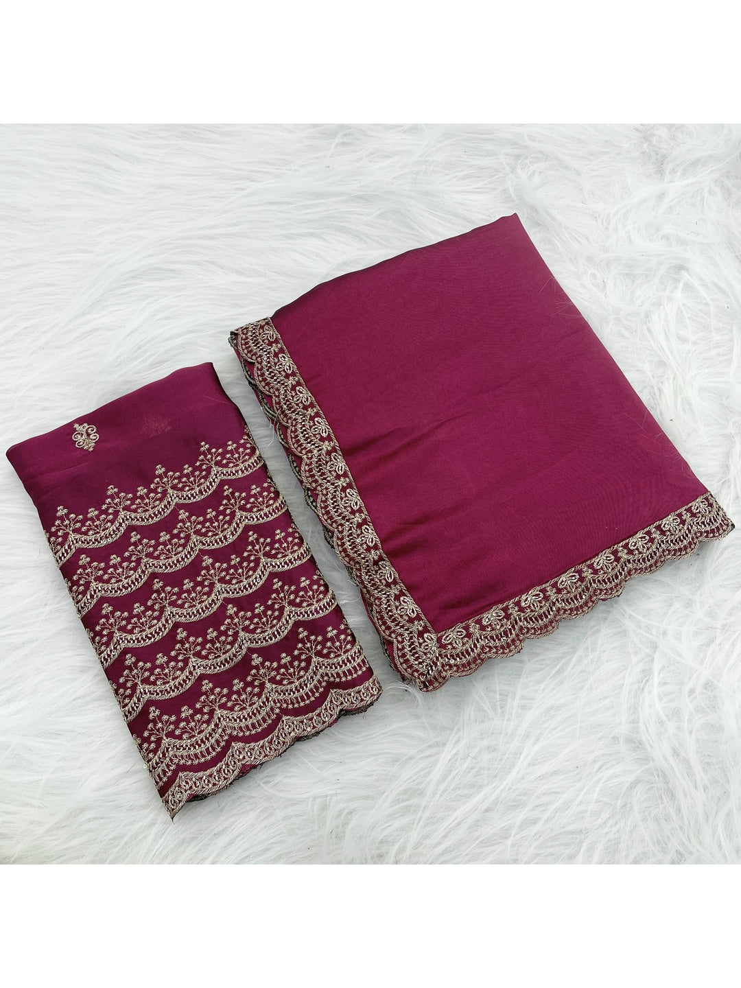 Peachmode Magenta Embroidered Border Rangoli Silk Saree - Image 5