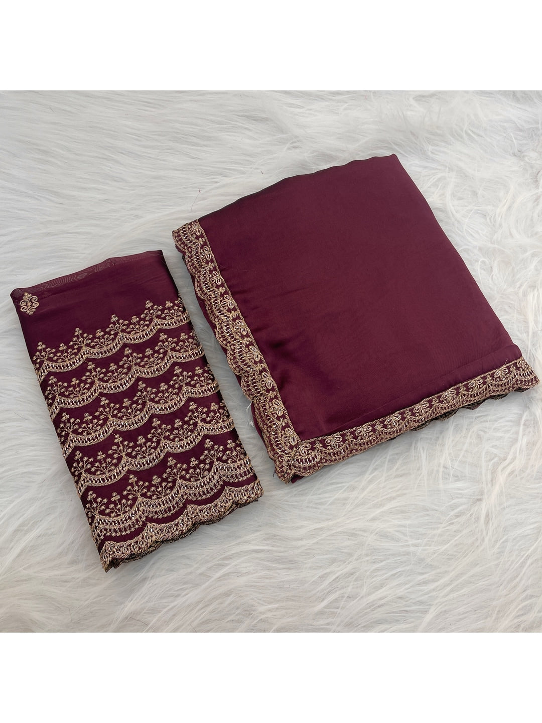 Peachmode Wine Embroidered Border Rangoli Silk Saree - Image 5