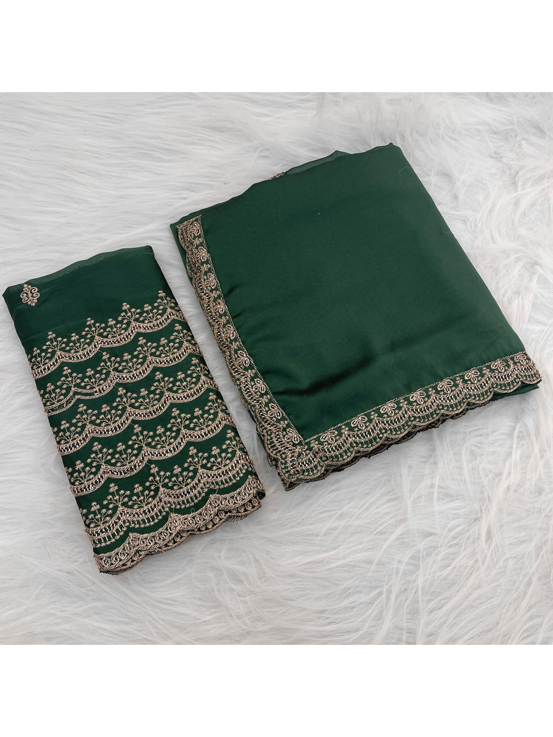 Peachmode Green Embroidered Border Rangoli Silk Saree - Image 5