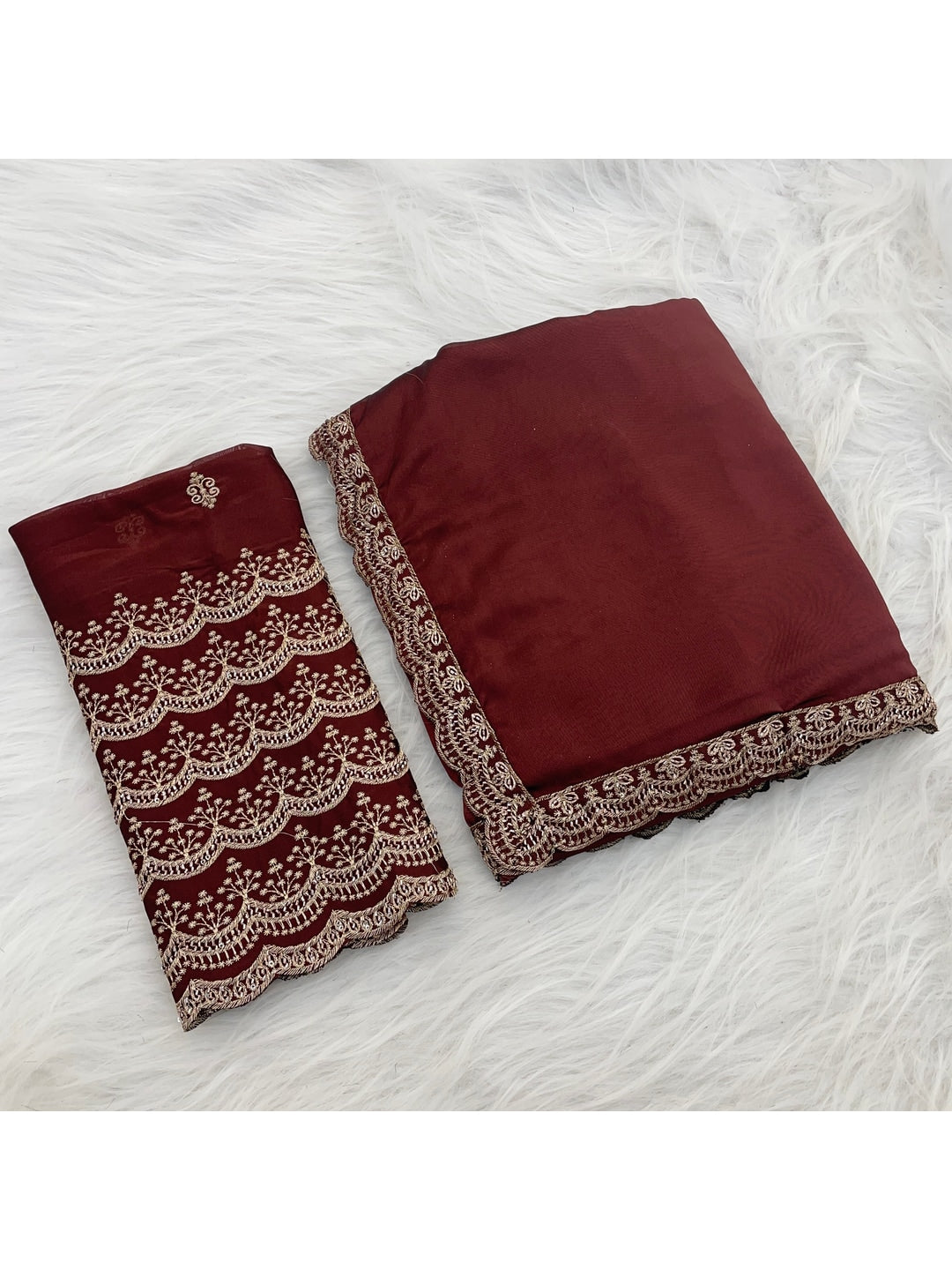 Peachmode Maroon Embroidered Border Rangoli Silk Saree - Image 5