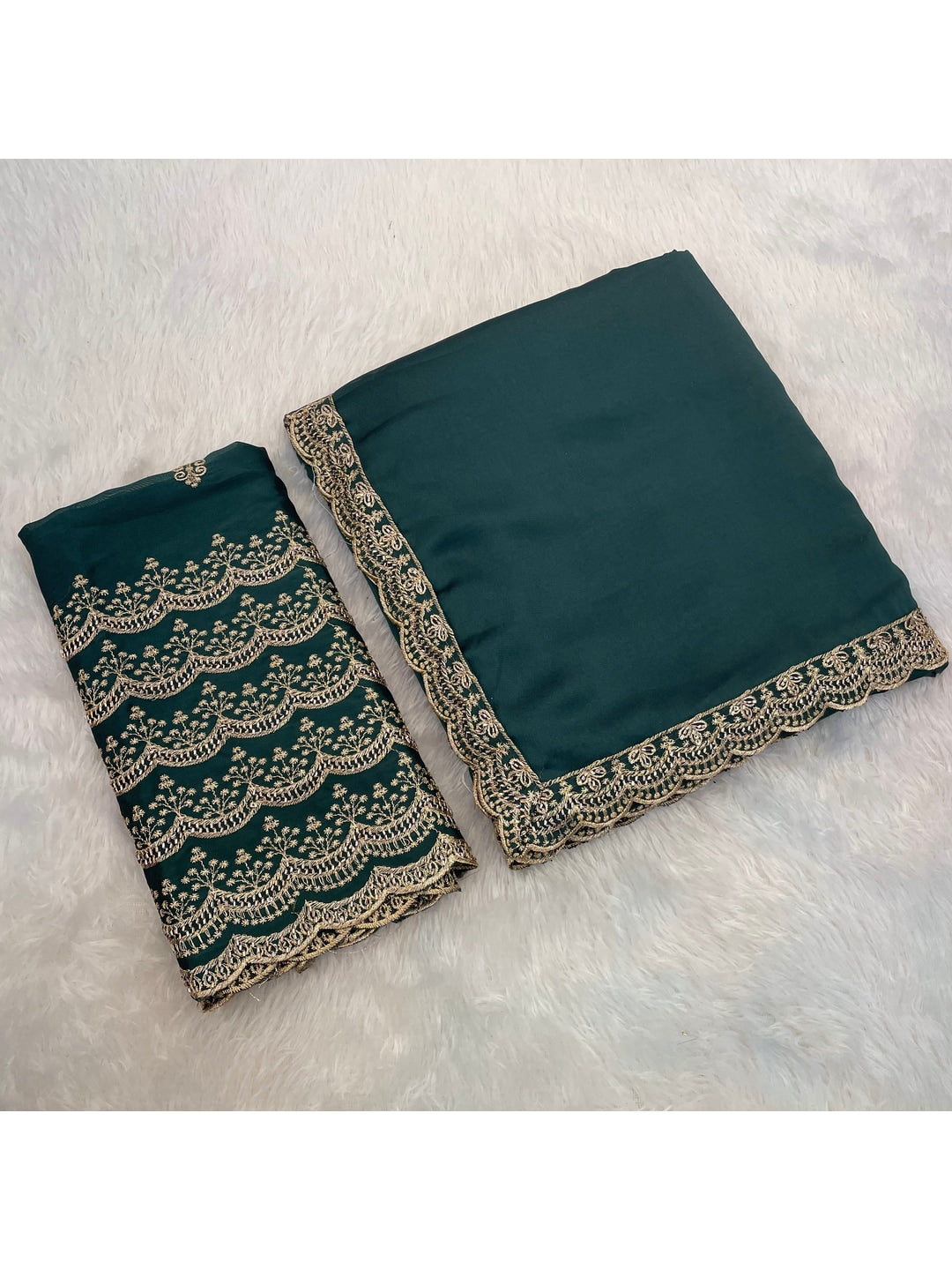 Peachmode Teal Embroidered Border Rangoli Silk Saree - Image 5