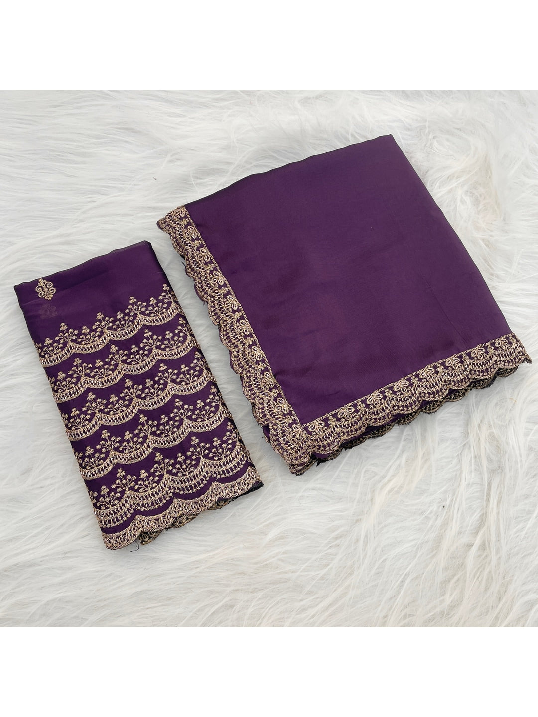 Peachmode Purple Embroidered Border Rangoli Silk Saree - Image 5