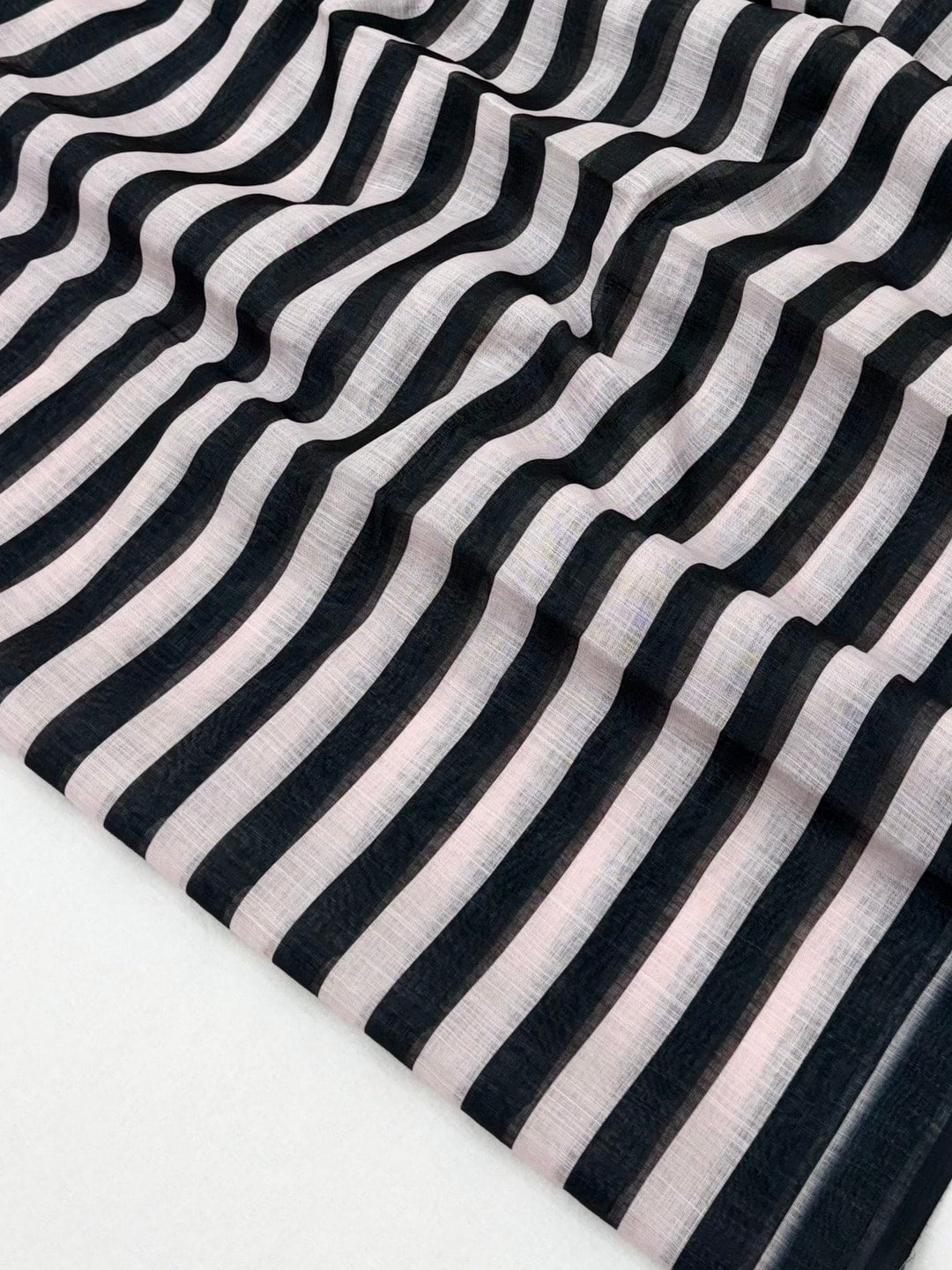 Peachmode Black Striped Linen Saree With Zari Border - Image 5