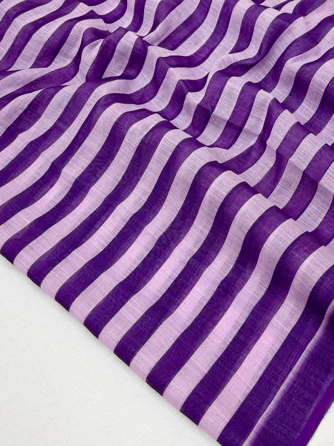 Peachmode Purple Striped Linen Saree With Zari Border - Image 5