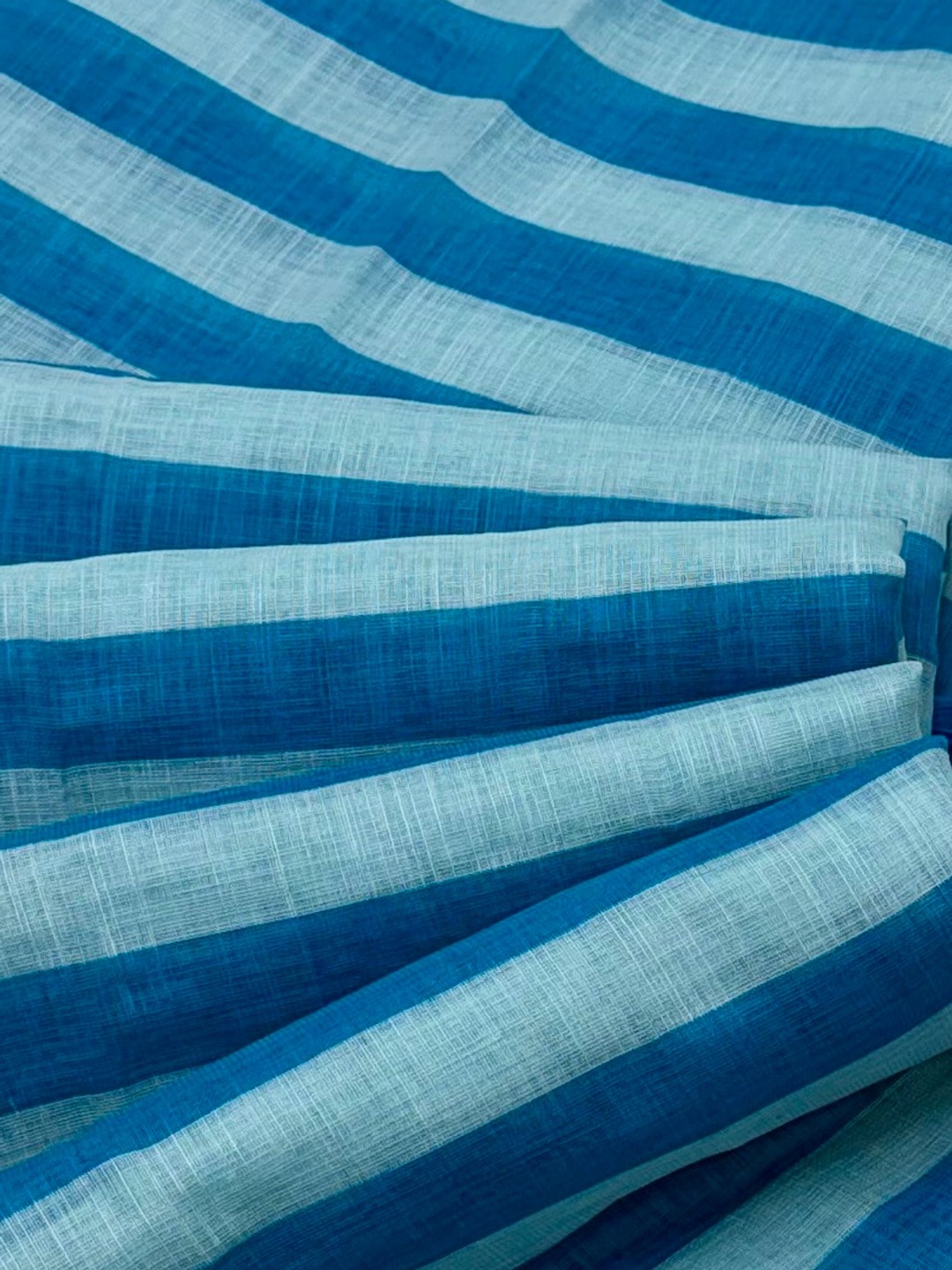 Peachmode Blue Striped Linen Saree With Zari Border - Image 5