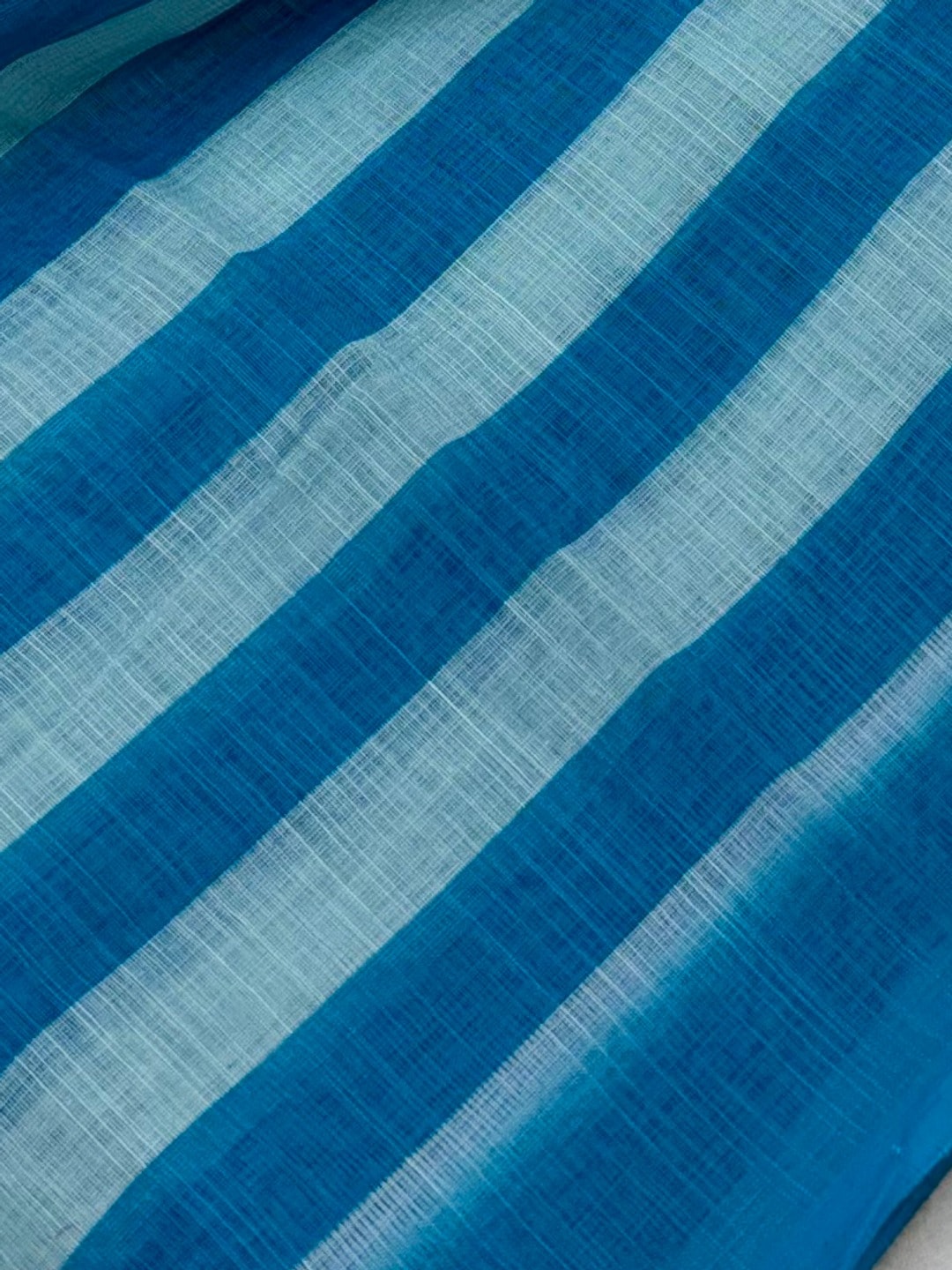 Peachmode Blue Striped Linen Saree With Zari Border - Image 6