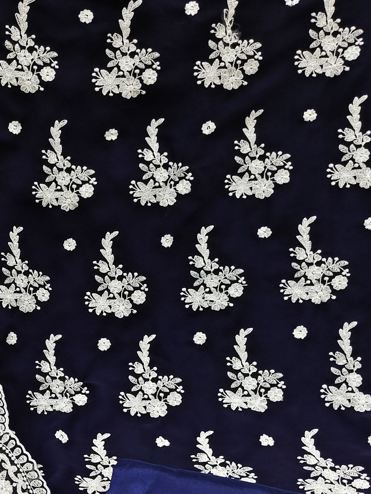 Peachmode Navy Blue Georgette Unstitched Dress Material With White Thread Embroidery - Image 3