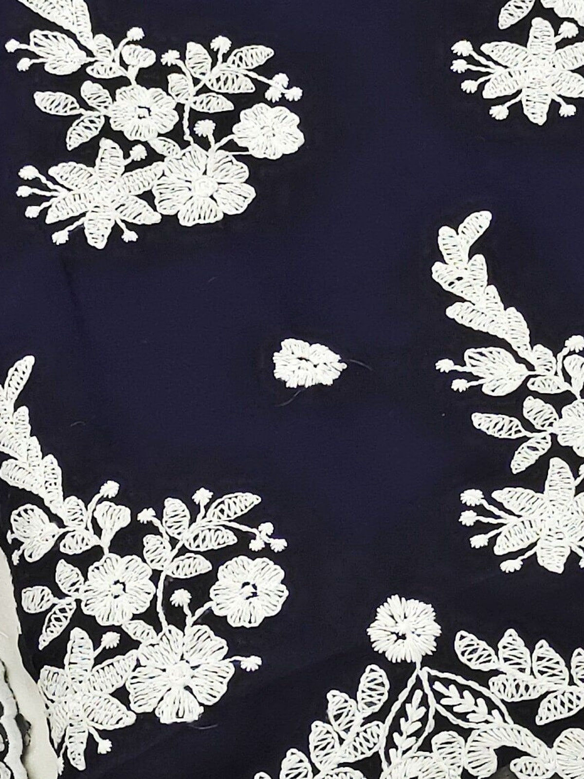 Peachmode Navy Blue Georgette Unstitched Dress Material With White Thread Embroidery - Image 6