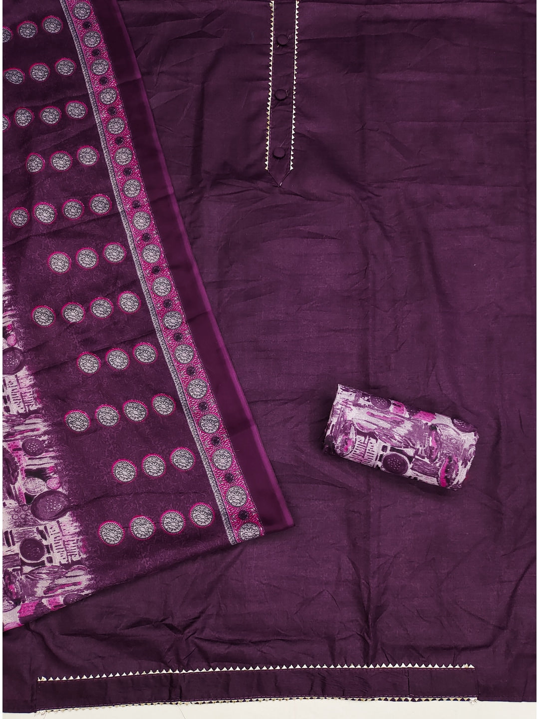 Peachmode Wine Printed Cotton Blend Dress Material - Image 3