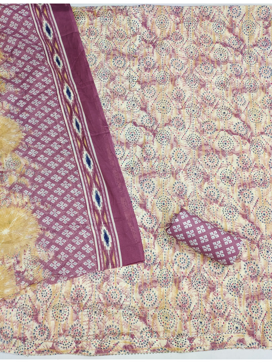 Peachmode Mauve Printed Cotton Blend Dress Material - Image 3