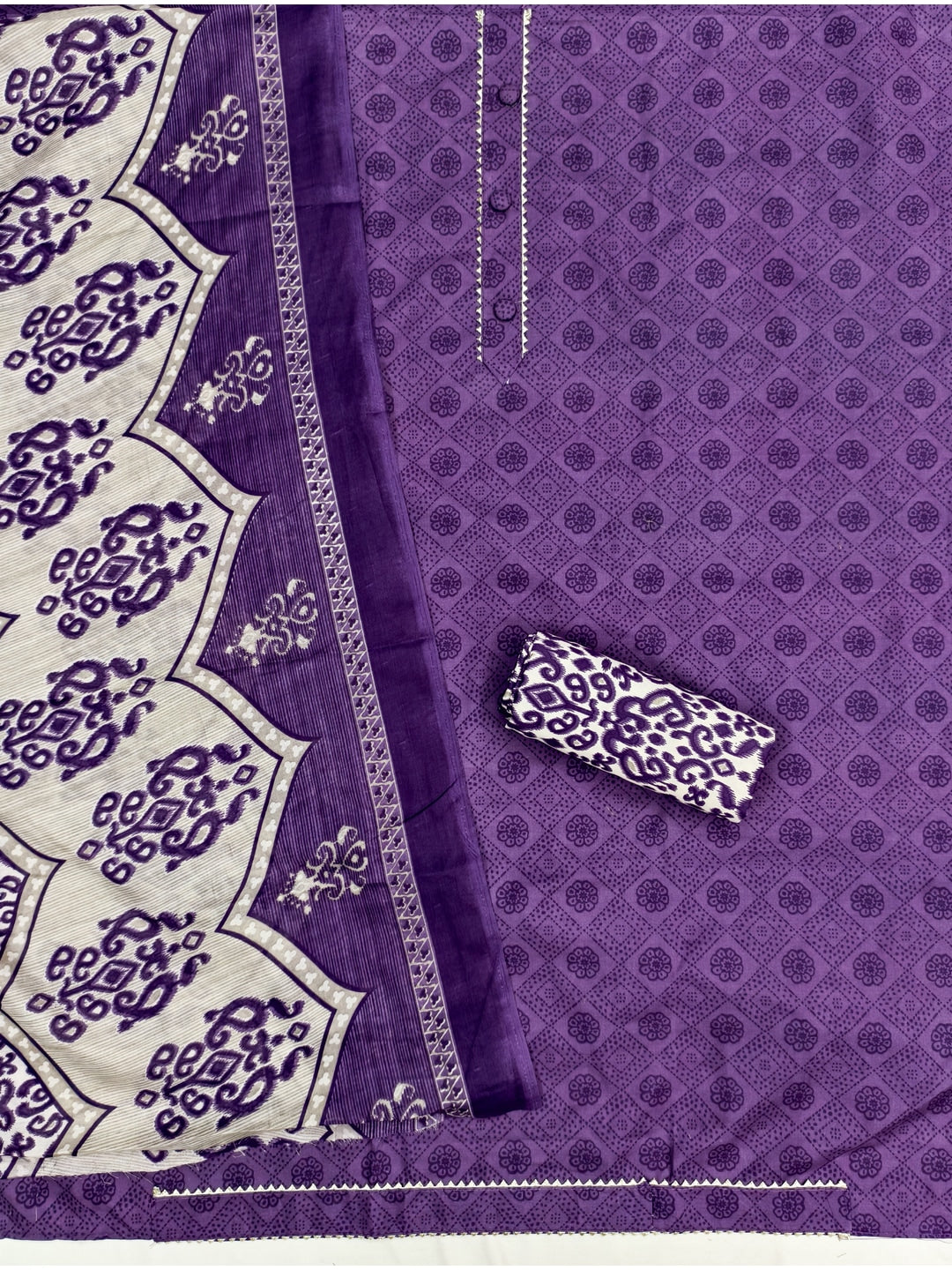 Peachmode Purple Printed Cotton Blend Dress Material - Image 3