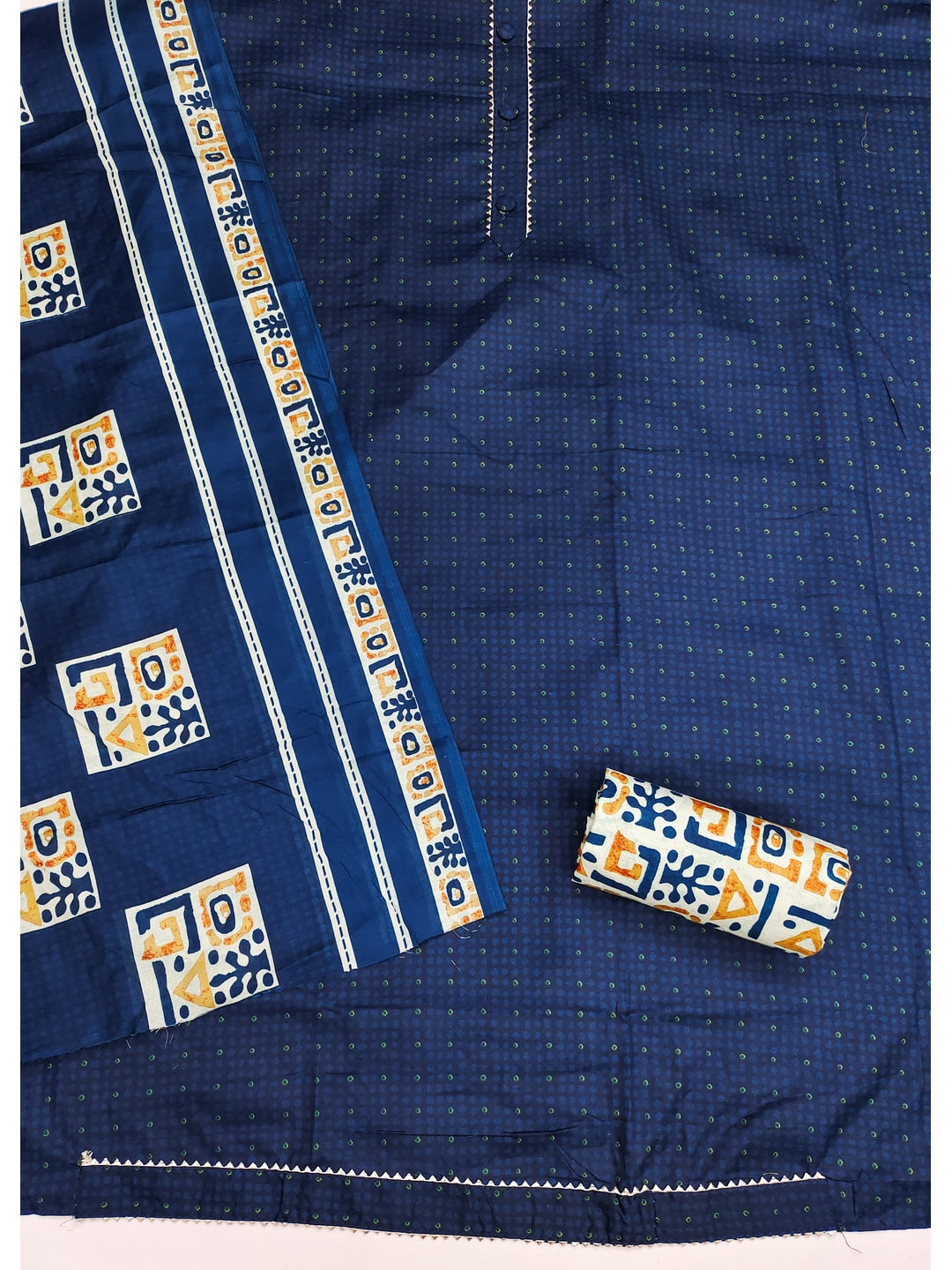 Peachmode Navy Blue Printed Cotton Blend Dress Material - Image 3