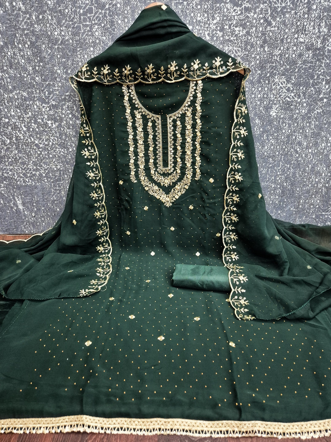 Peachmode Green Zari Work Georgette Dress Material - Image 3