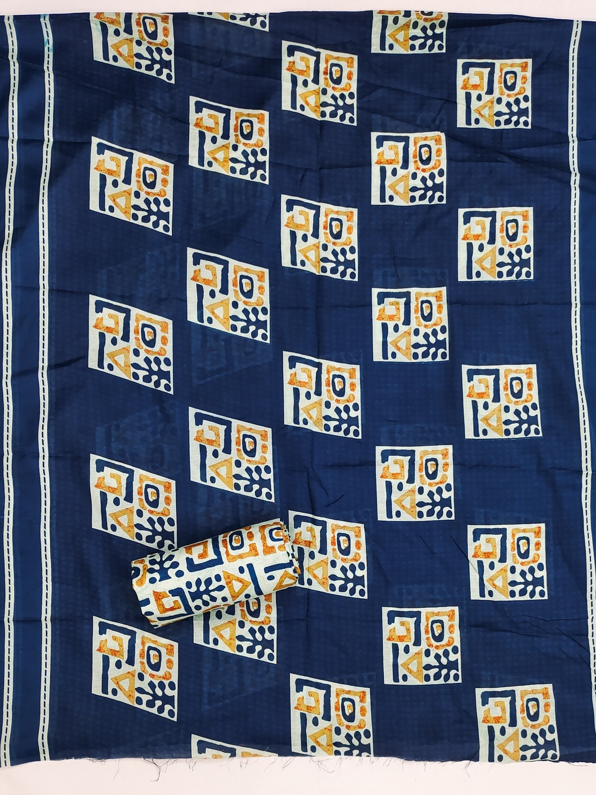 Peachmode Navy Blue Printed Cotton Blend Dress Material - Image 5