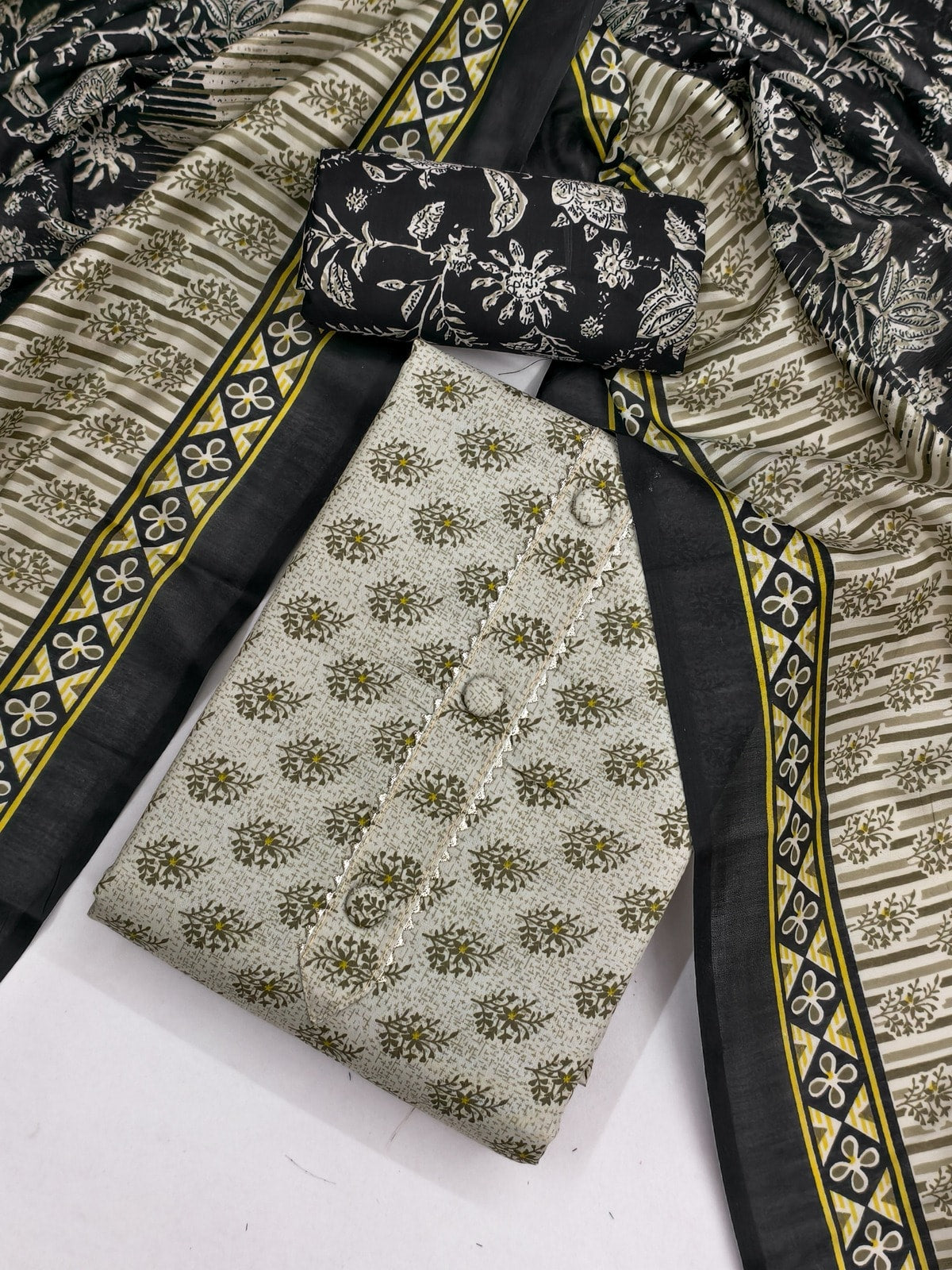 Peachmode Grey Printed Cotton Blend Dress Material - Image 3