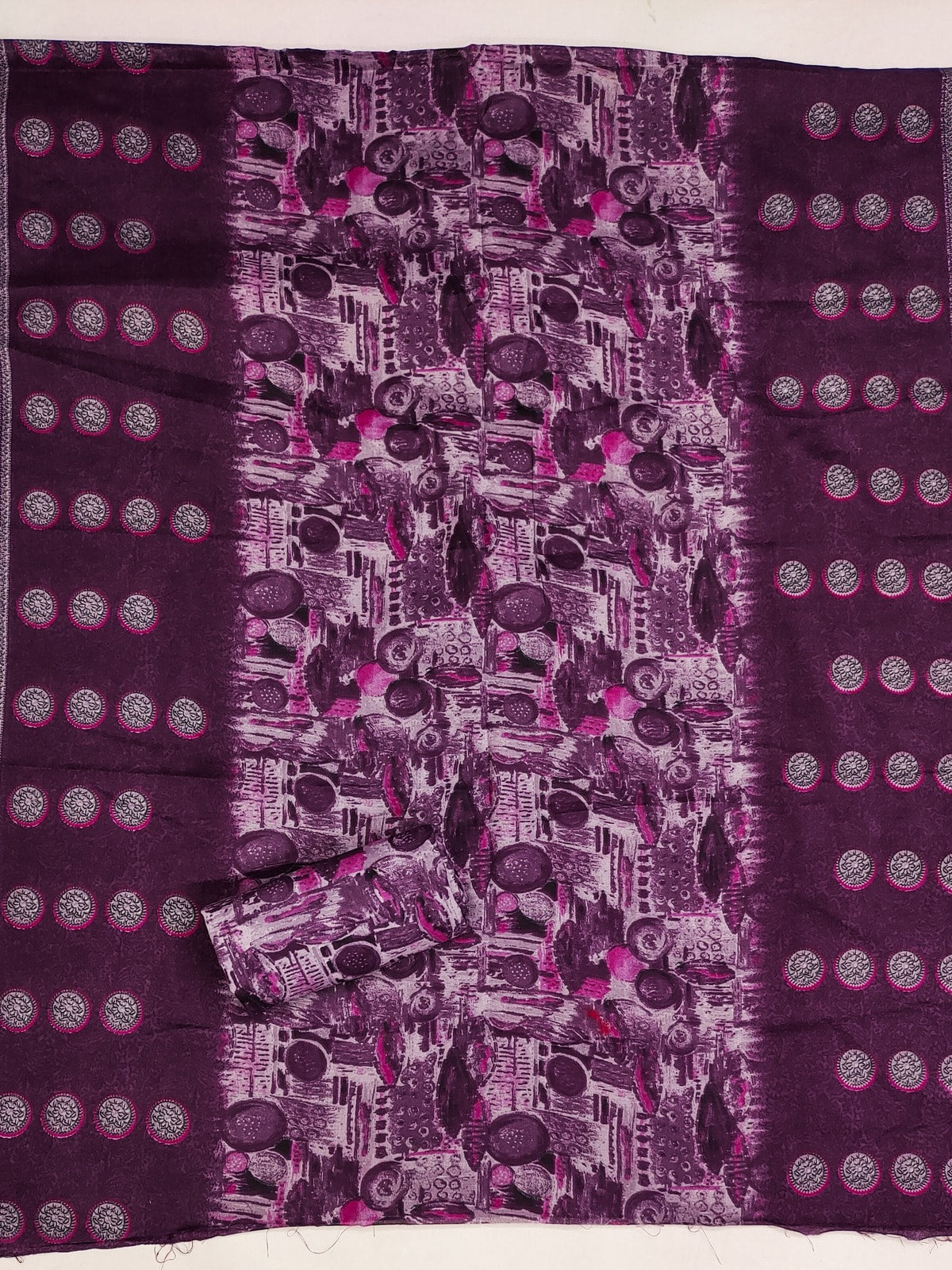 Peachmode Wine Printed Cotton Blend Dress Material - Image 4