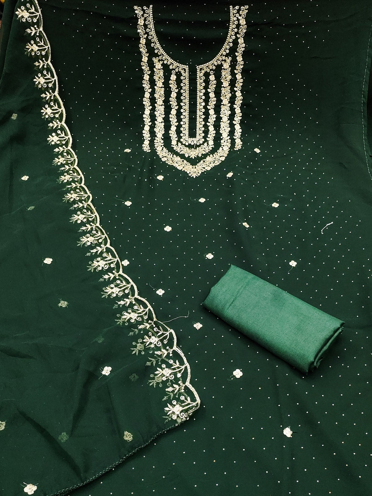 Peachmode Green Zari Work Georgette Dress Material - Image 4