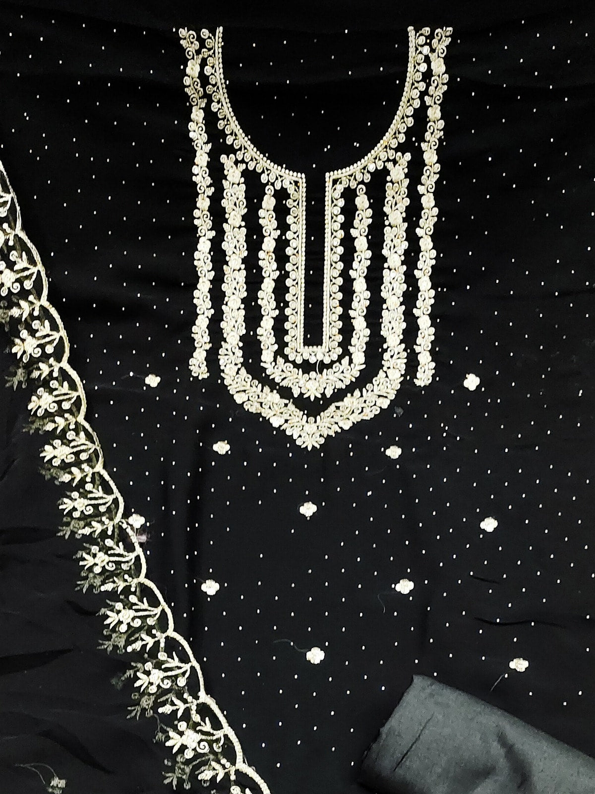 Peachmode Black Zari Work Georgette Dress Material - Image 5