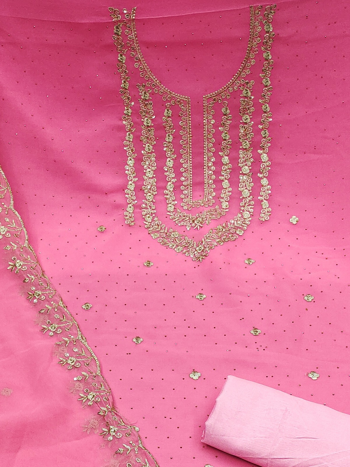 Peachmode Pink Zari Work Georgette Dress Material - Image 5