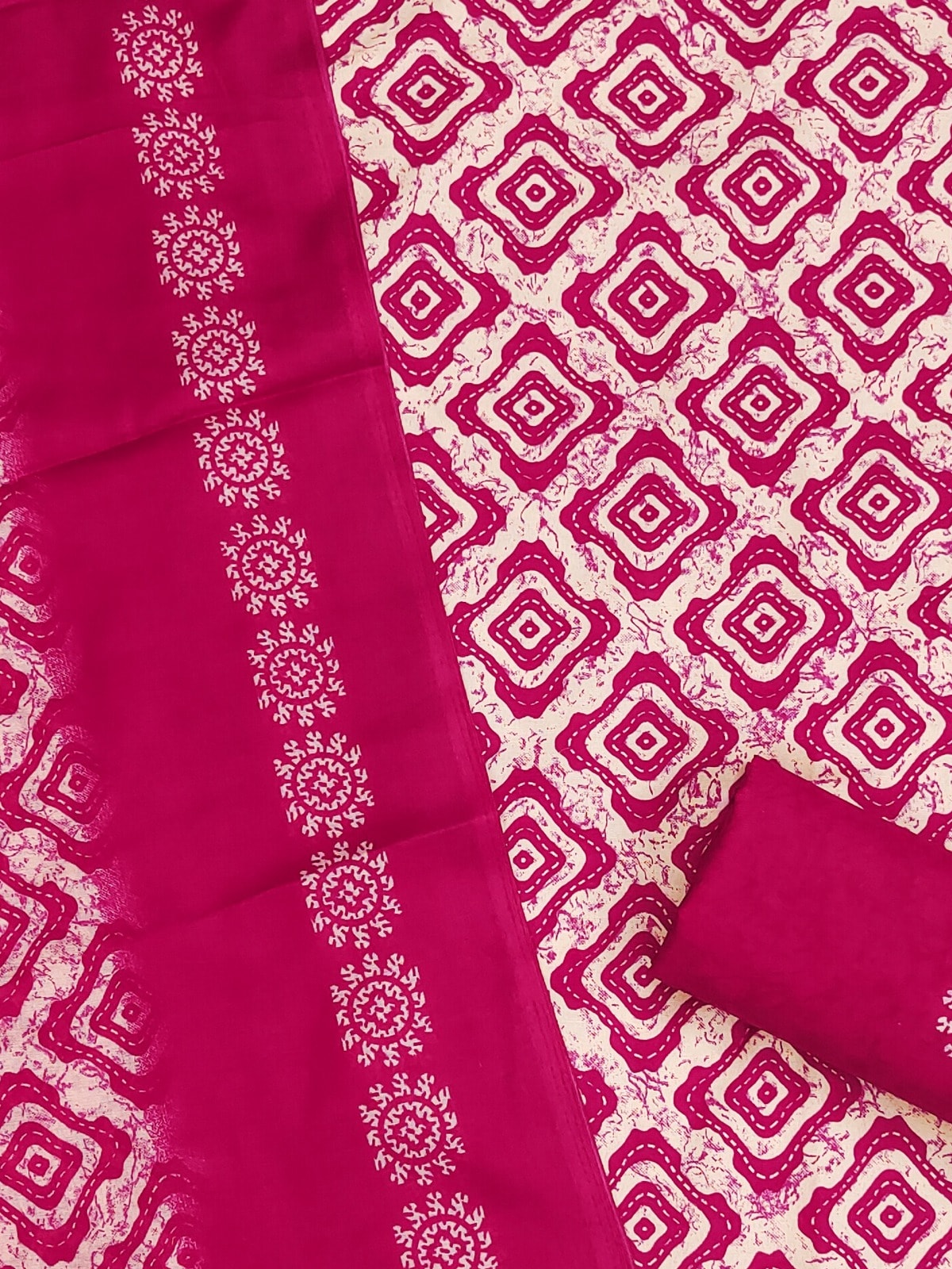 Peachmode Magenta Printed Cotton Blend Dress Material - Image 5