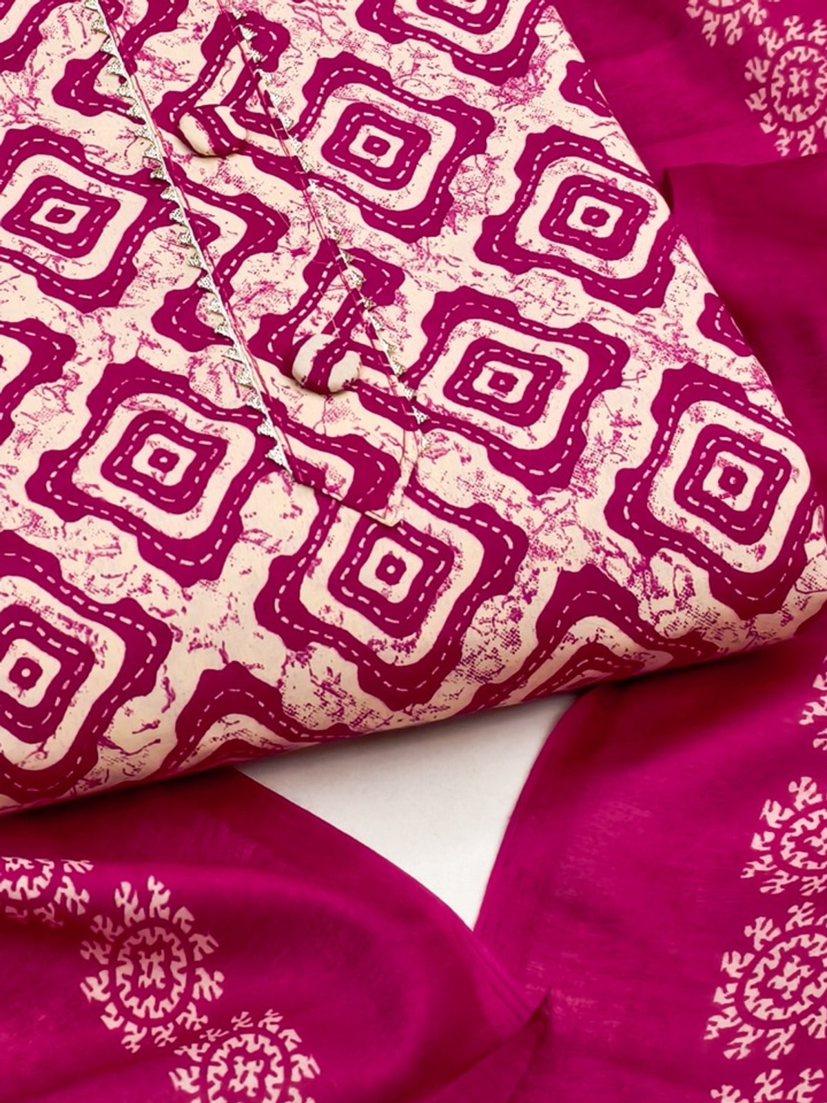 Peachmode Magenta Printed Cotton Blend Dress Material - Image 6