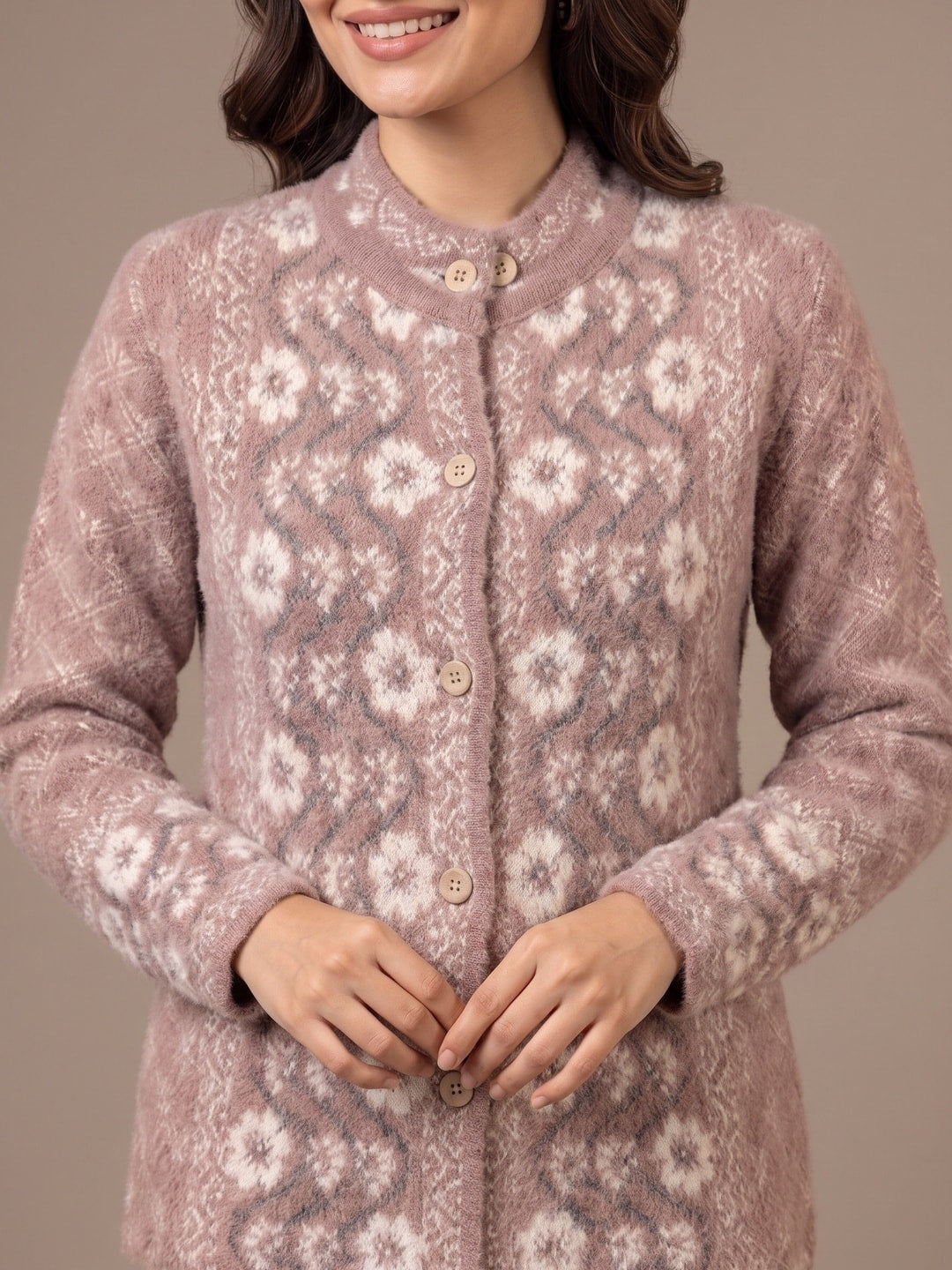 Purple Floral Vine Woolen Cardigan - Image 5