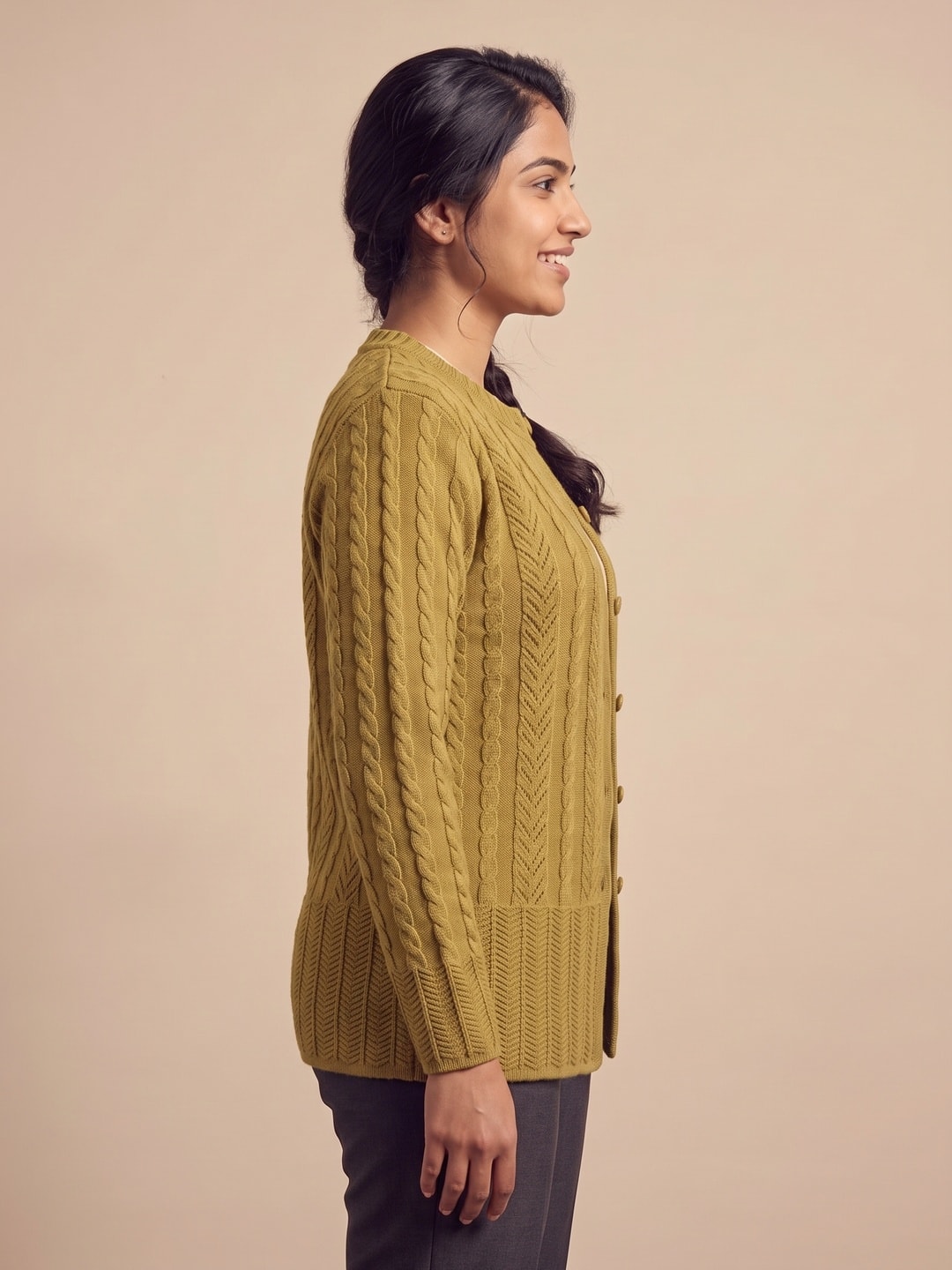 Mehndi Woolen Knit Cardigan - Image 3