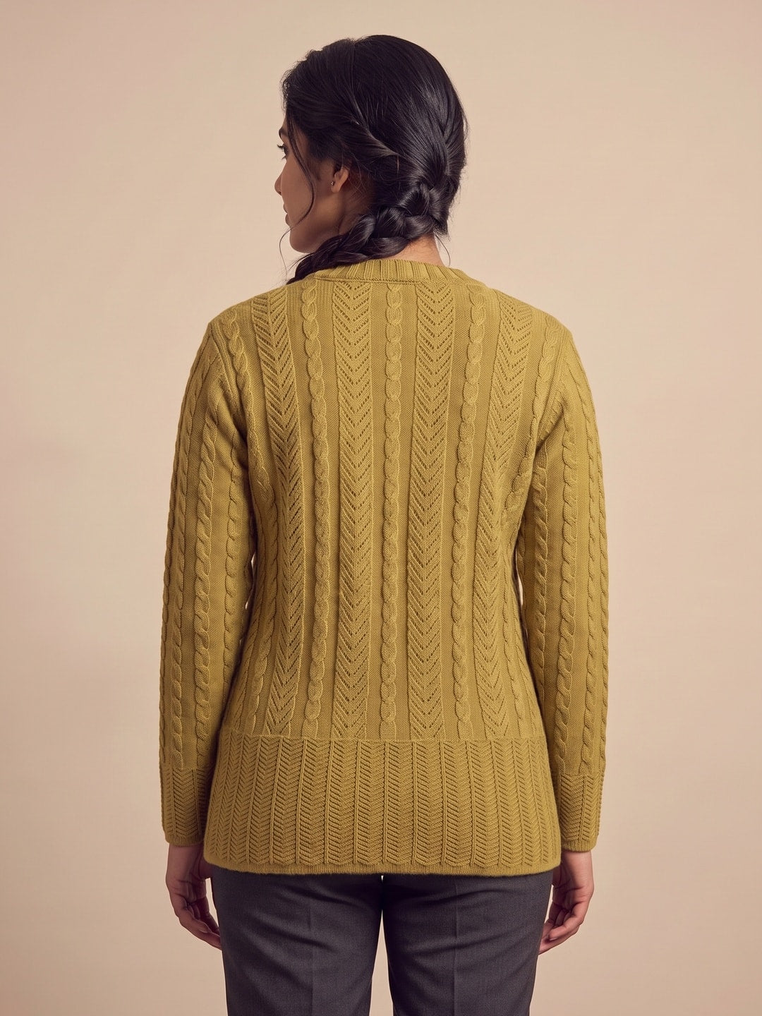 Mehndi Woolen Knit Cardigan - Image 4