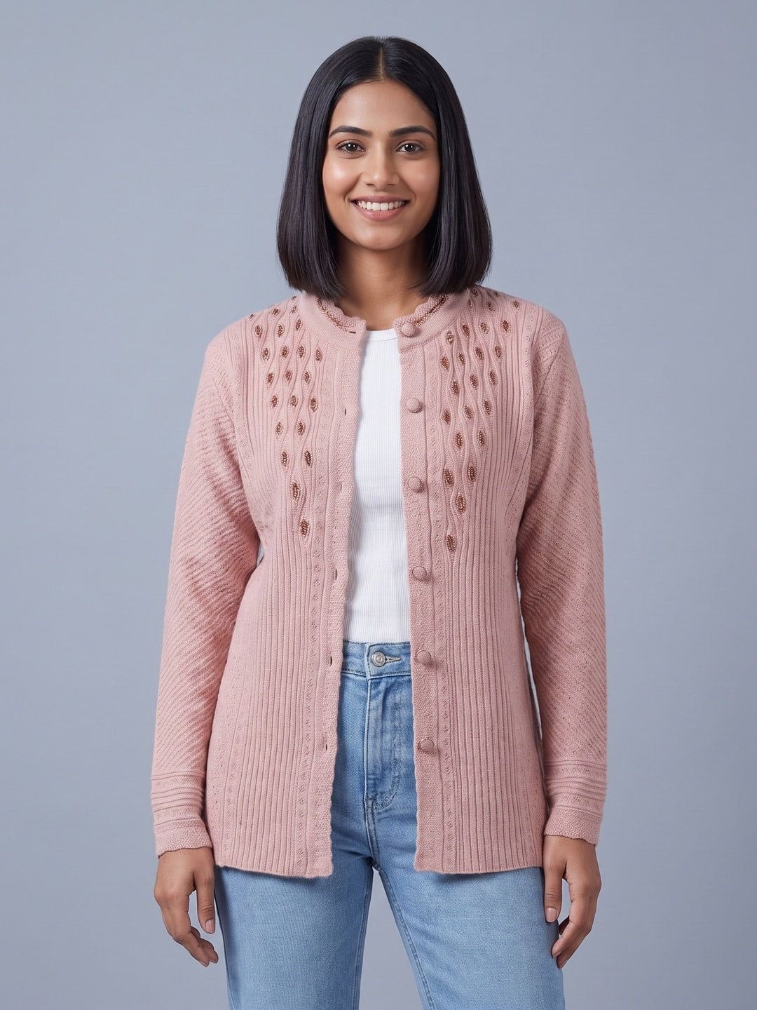 Pink Woolen Knit Cardigan - Image 1