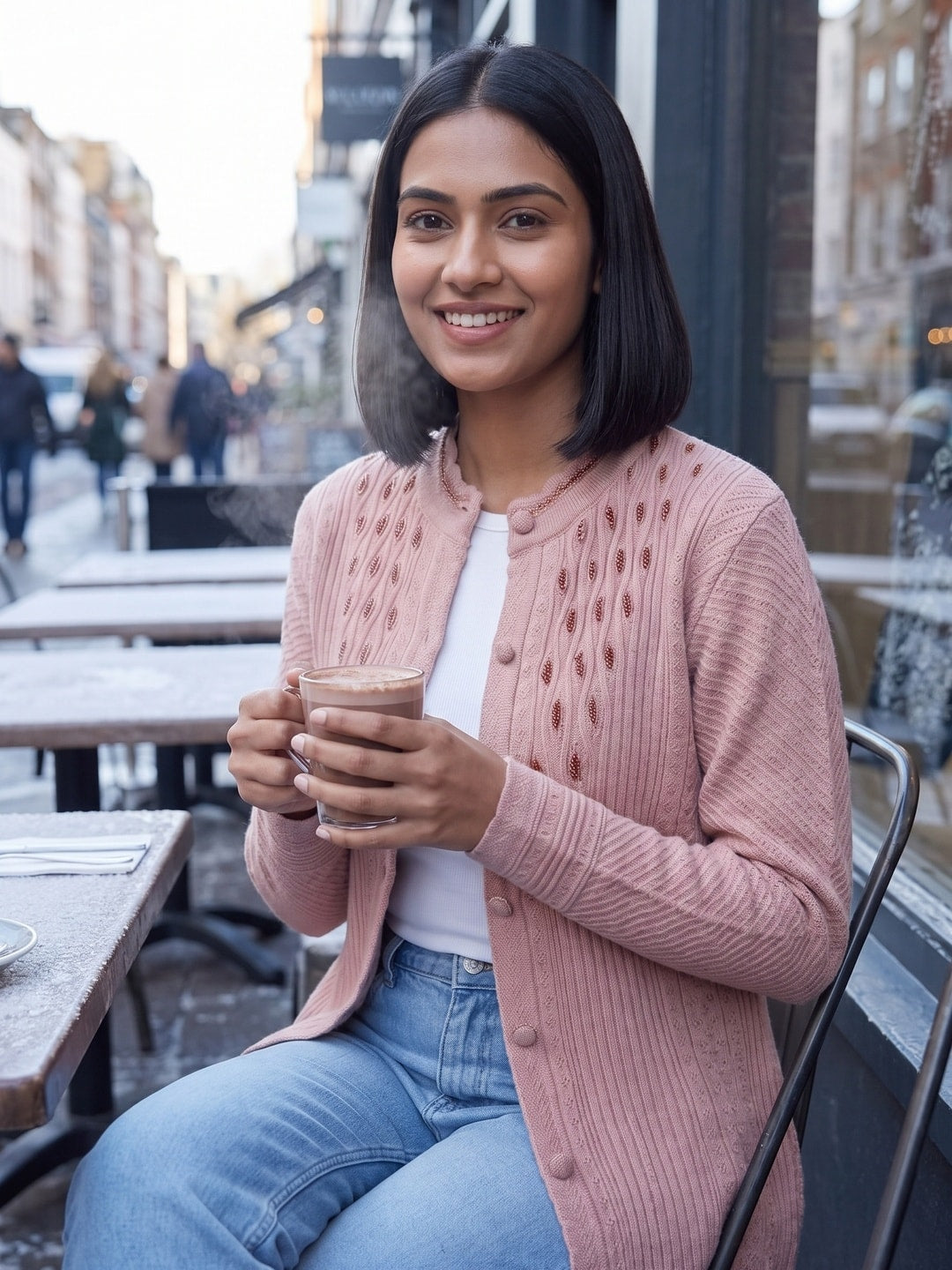 Pink Woolen Knit Cardigan - Image 2