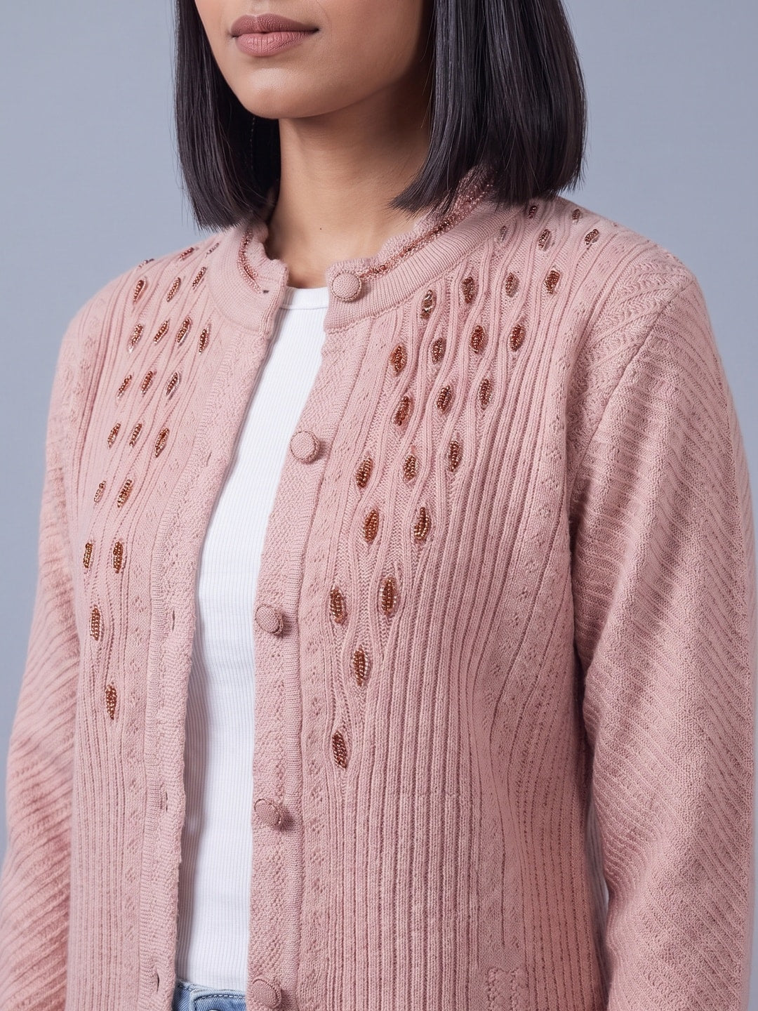 Pink Woolen Knit Cardigan - Image 5