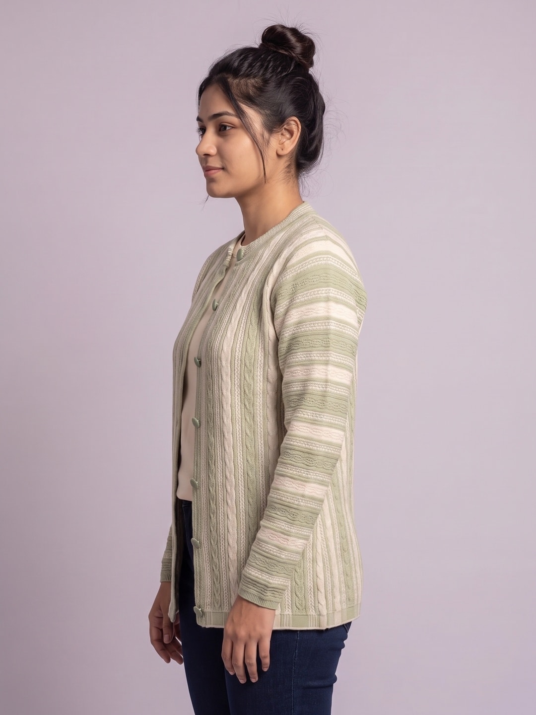 Light Green Woolen Knit Cardigan - Image 3