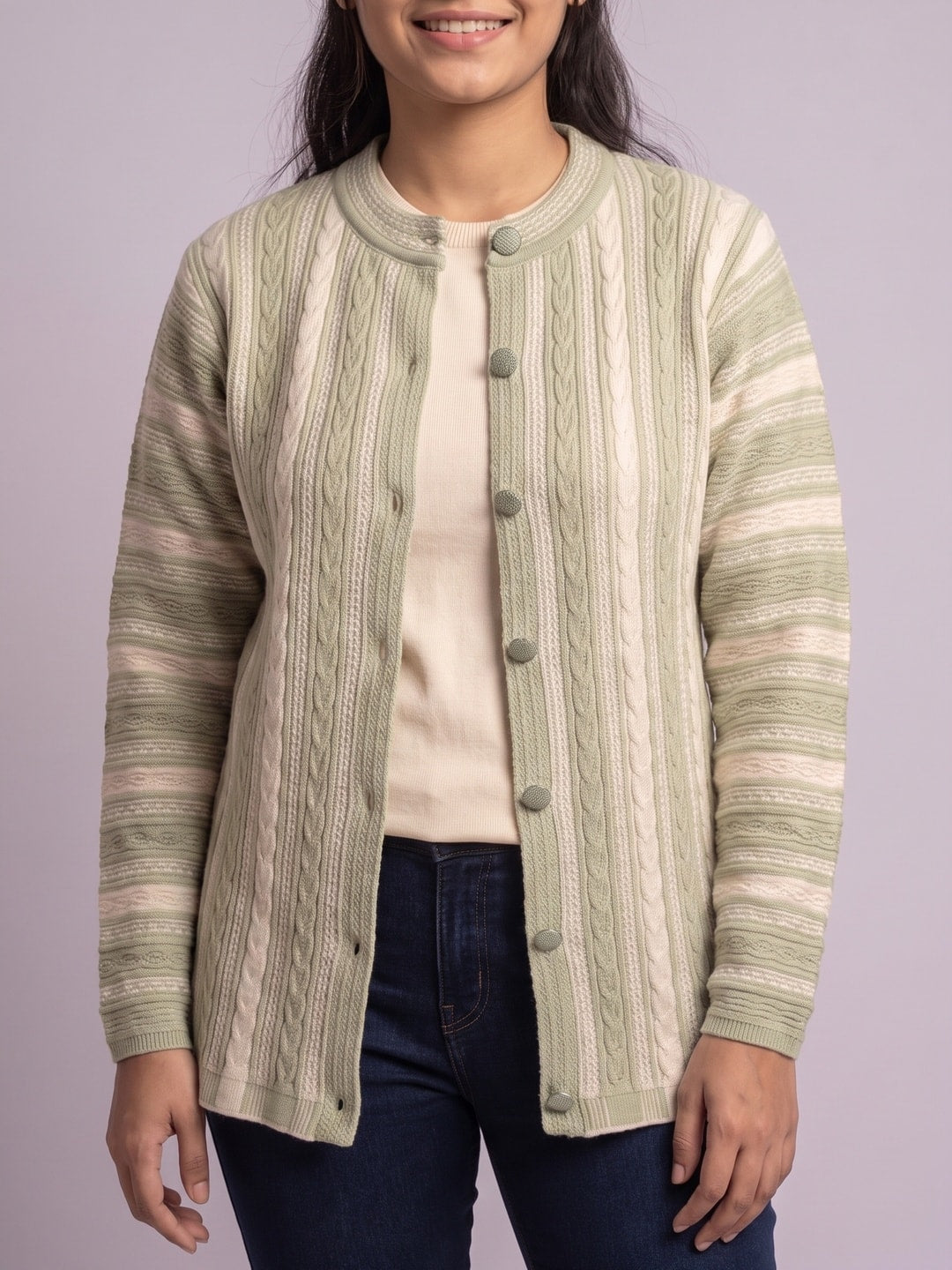 Light Green Woolen Knit Cardigan - Image 5