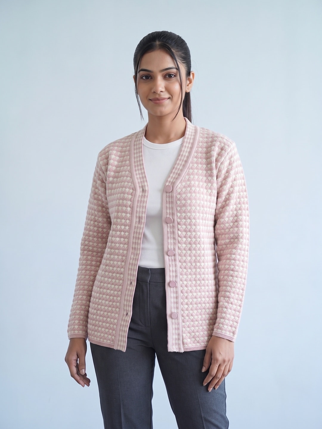 Pink Woolen Knit Cardigan - Image 1