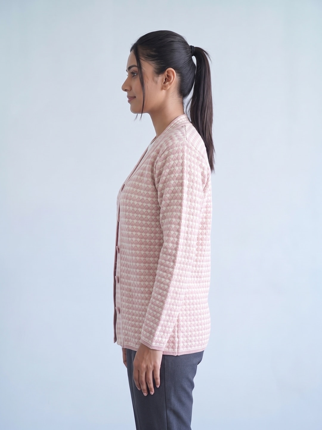 Pink Woolen Knit Cardigan - Image 3