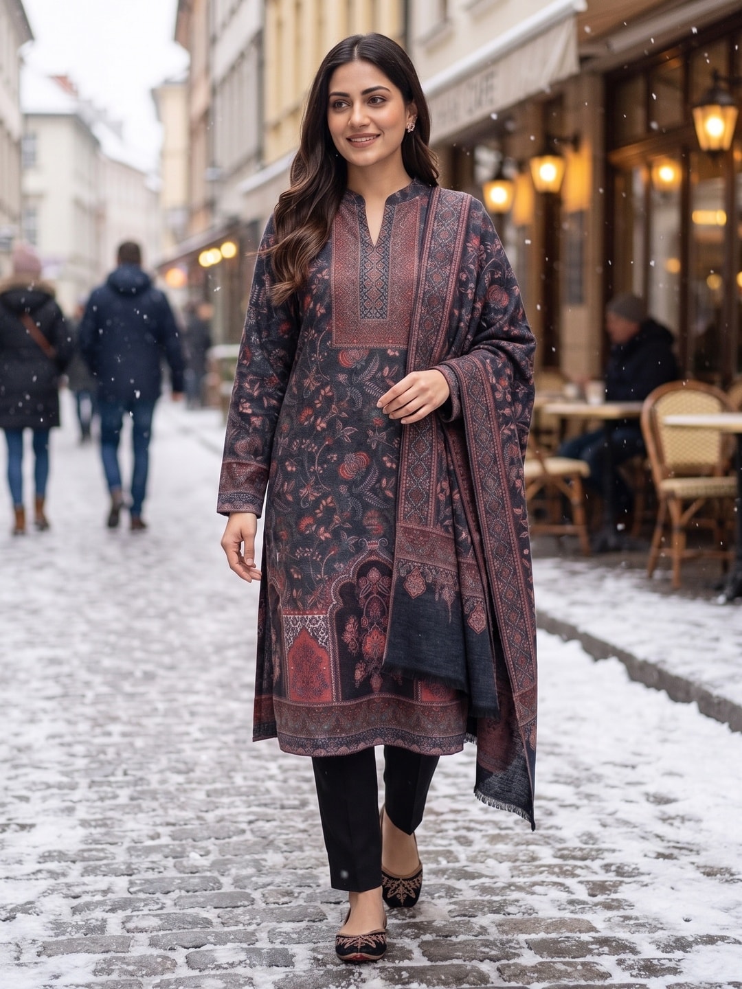 Peachmode Navy Blue Woolen Salwar Suit - Image 2