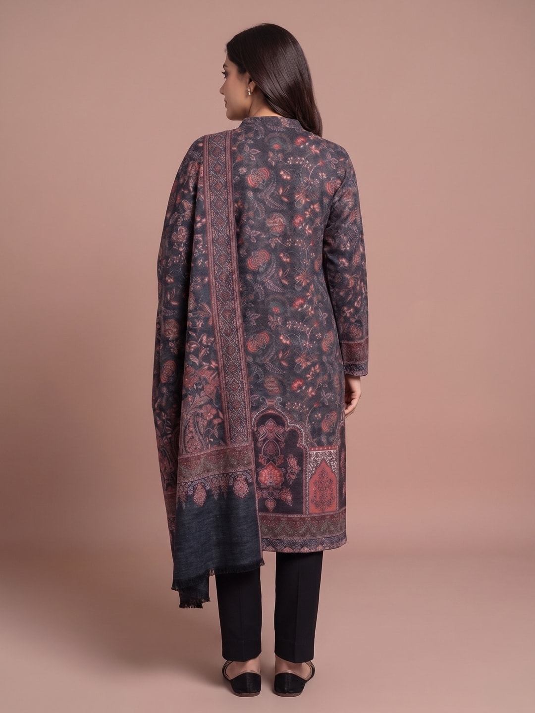 Peachmode Navy Blue Woolen Salwar Suit - Image 4