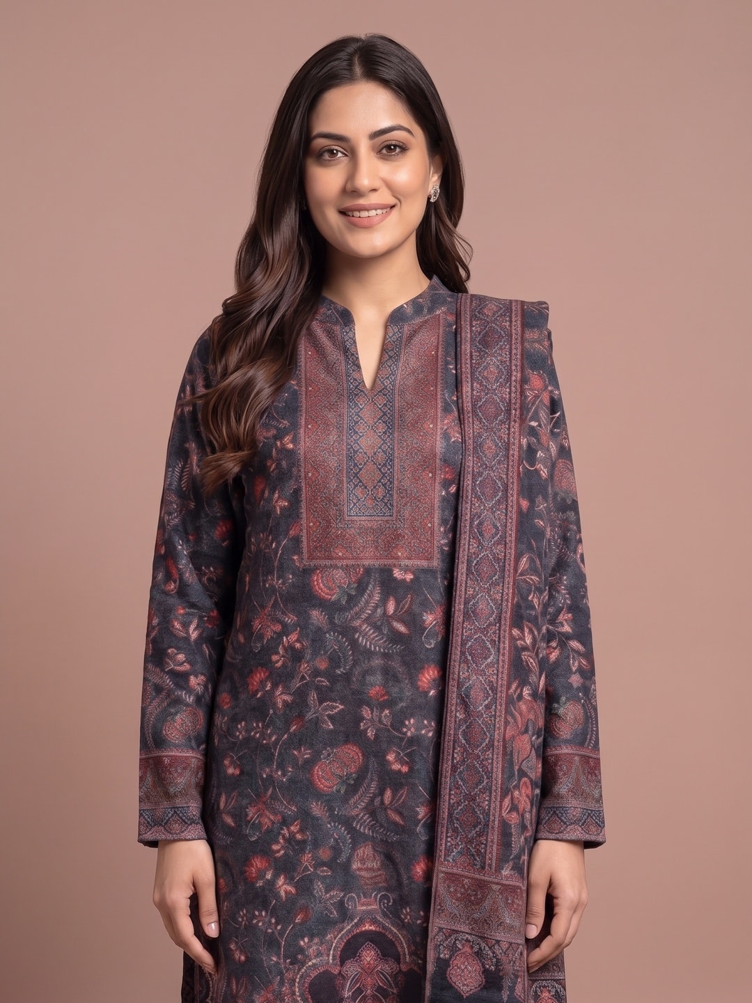 Peachmode Navy Blue Woolen Salwar Suit - Image 5