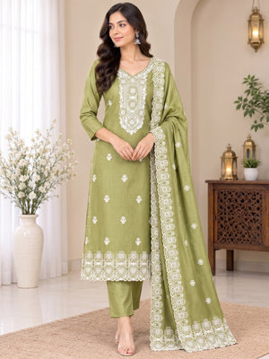Peachmode Pista Green Chikankari Thread Work Jalpari Silk Dress Material - Image 2