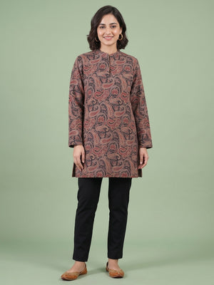 Peachmode Brown Woolen Paisley Printed Kurti - Image 1