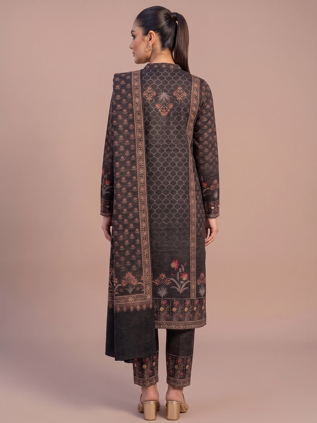 Peachmode Black Woolen Salwar Suit - Image 4