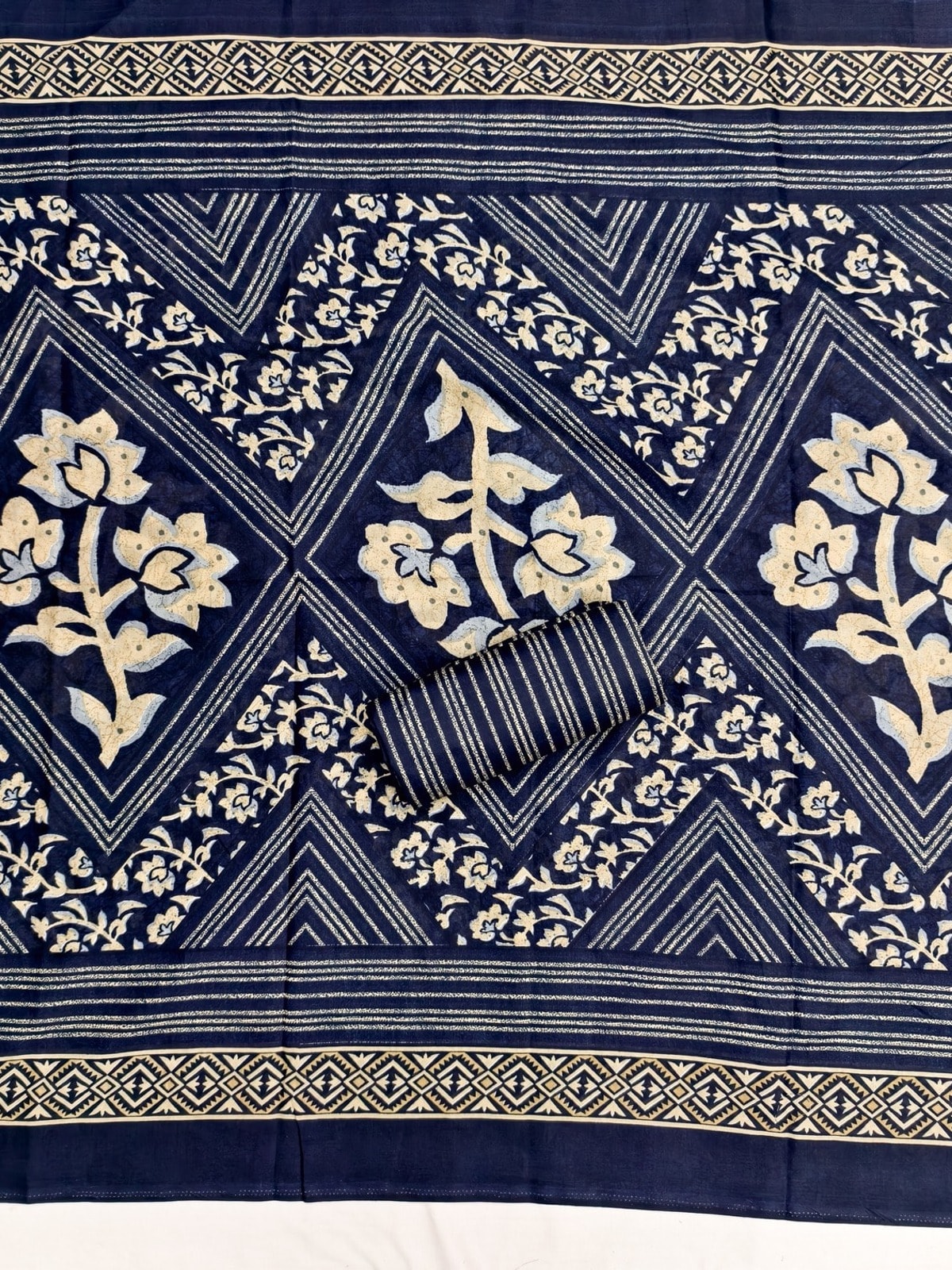 Peachmode Navy Blue Printed Cotton Blend Dress Material - Image 5