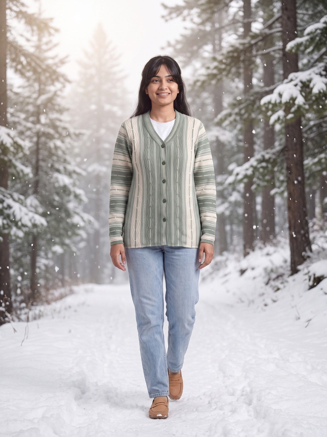 Green Woolen Knit Cardigan - Image 2